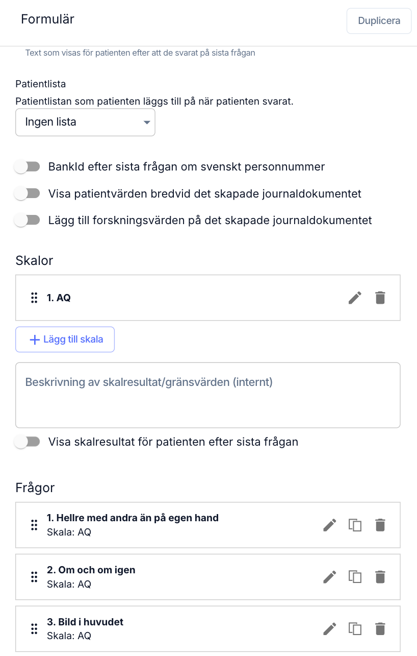 HLTHY formulär – skapa skalor, frågor och inställningar för digitala patientformulär