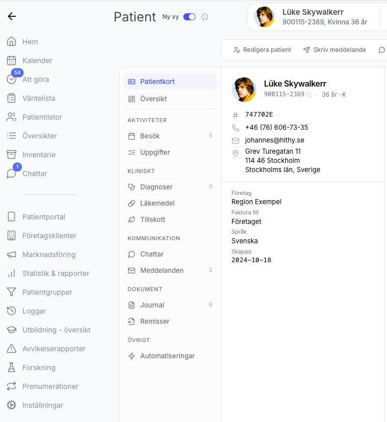 HLTHY journalsystem – patientvy med patientkort, besök, diagnoser och dokumentation